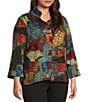 Ali Miles Plus Size Textured Woven Abstract Multi Print Wire Collar 3/4 Sleeve Button-Front Blouse - Image 1
