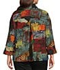 Ali Miles Plus Size Textured Woven Abstract Multi Print Wire Collar 3/4 Sleeve Button-Front Blouse - Image 2