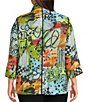 Ali Miles Plus Size Textured Woven Abstract Multi Print Wire Collar 3/4 Sleeve Button-Front Tunic, Color:Abstract Multi - Image 2