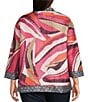 Ali Miles Plus Size Textured Woven Abstract Print 3/4 Sleeve Reversible Jacket, Color:Pink Print - Image 2