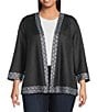 Ali Miles Plus Size Textured Woven Abstract Print 3/4 Sleeve Reversible Jacket, Color:Pink Print - Image 4