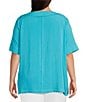 Color:Turquoise - Image 2 - Plus Size Textured Woven Contrast Stitch Round Neck 3/4 Sleeve Tunic