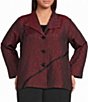 Ali Miles Plus Size Textured Woven Jacquard Point Collar Long Sleeve Button Front Jacket - Image 1