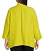 Color:Citron - Image 2 - Plus Size Textured Woven Stand Collar 3/4 Sleeve Pocketed Asymmetric Hem One Button-Front Jacket