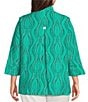 Color:Seafoam - Image 2 - Plus Size Wavy Dotted Lines Wire Collar Cuffed Sleeve Button-Front Tunic