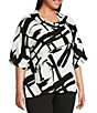 Ali Miles Plus Size Woven Abstract Cowl Neck Short Dolman Sleeve Pullover Top - Image 3