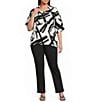 Ali Miles Plus Size Woven Abstract Cowl Neck Short Dolman Sleeve Pullover Top - Image 6