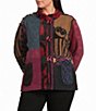 Ali Miles Plus Size Woven Abstract Mix Media Stand Collar Long Sleeve Button-Front Jacket - Image 1