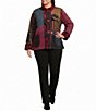 Ali Miles Plus Size Woven Abstract Mix Media Stand Collar Long Sleeve Button-Front Jacket - Image 3