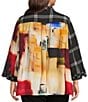 Ali Miles Plus Size Woven Abstract Multi Checked Stand Collar 3/4 Cuffed Sleeve Button Front Tunic, Color:Abstract Multi - Image 2
