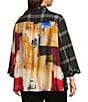 Ali Miles Plus Size Woven Abstract Multi Checked Stand Collar 3/4 Cuffed Sleeve Button Front Tunic, Color:Abstract Multi - Image 4