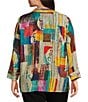 Ali Miles Plus Size Woven Abstract Multi Print Point Collar 3/4 Cuff Sleeve Button Front Tunic, Color:Abstract Multi - Image 2