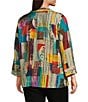 Ali Miles Plus Size Woven Abstract Multi Print Point Collar 3/4 Cuff Sleeve Button Front Tunic, Color:Abstract Multi - Image 4