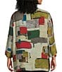 Ali Miles Plus Size Woven Abstract Multi Print Round Neck 3/4 Sleeve Hi-Low Hem Tunic, Color:Abstract Multi - Image 2
