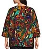 Ali Miles Plus Size Woven Abstract Multi Print Round Neck 3/4 Sleeve Top - Image 2