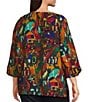 Ali Miles Plus Size Woven Abstract Multi Print Round Neck 3/4 Sleeve Top - Image 4