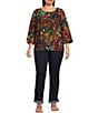 Ali Miles Plus Size Woven Abstract Multi Print Round Neck 3/4 Sleeve Top - Image 5