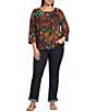 Ali Miles Plus Size Woven Abstract Multi Print Round Neck 3/4 Sleeve Top - Image 5