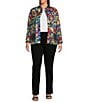 Ali Miles Plus Size Woven Abstract Multi Print Stand Collar 3/4 Sleeve Reversible Jacket, Color:Abstract Multi - Image 7