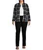 Ali Miles Plus Size Woven Abstract Multi Print Stand Collar 3/4 Sleeve Reversible Jacket, Color:Abstract Multi - Image 8