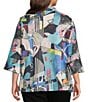 Ali Miles Plus Size Woven Abstract Multi Print Wire Collar 3/4 Bell Cuff Sleeve Button-Front Jacket, Color:Abstract Multi - Image 3