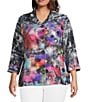 Ali Miles Plus Size Woven Abstract Multi Wire Collar 3/4 Sleeve Button-Front Jacket, Color:Abstract Multi - Image 1