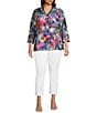 Ali Miles Plus Size Woven Abstract Multi Wire Collar 3/4 Sleeve Button-Front Jacket, Color:Abstract Multi - Image 3