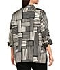Ali Miles Plus Size Woven Abstract Stripe Square Print Point Collar 3/4 Cuff Sleeve Tunic, Color:Black/Ivory - Image 4