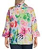 Ali Miles Plus Size Woven Abstract Wire Collar 3/4 Sleeve Button-Front Jacket, Color:Abstract Multi - Image 2