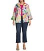 Ali Miles Plus Size Woven Abstract Wire Collar 3/4 Sleeve Button-Front Jacket, Color:Abstract Multi - Image 3