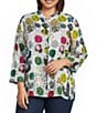 Ali Miles Plus Size Woven All Over Multi Colored Dots Stand Collar 3/4 Sleeve Button-Front Jacket - Image 1