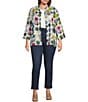 Ali Miles Plus Size Woven All Over Multi Colored Dots Stand Collar 3/4 Sleeve Button-Front Jacket - Image 3