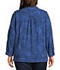Ali Miles Plus Size Woven Allover Floral Embroidered Point Collar Long Sleeve Button Front Tunic, Color:Indigo Blue - Image 2