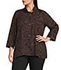 Ali Miles Plus Size Woven Animal Dotted Print Wire Collar 3/4 Sleeve Button-Front Tunic - Image 1