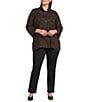 Ali Miles Plus Size Woven Animal Dotted Print Wire Collar 3/4 Sleeve Button-Front Tunic - Image 3