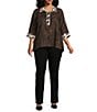 Ali Miles Plus Size Woven Animal Print Point Collar 3/4 Sleeve Contrast Trim Hi-Low Hem Tunic, Color:Multi Animal Print - Image 5