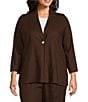 Ali Miles Plus Size Woven Band Collar 3/4 Sleeve Singe Button Front Jacket - Image 2