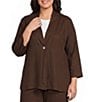 Ali Miles Plus Size Woven Band Collar 3/4 Sleeve Singe Button Front Jacket - Image 3