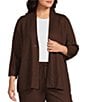 Ali Miles Plus Size Woven Band Collar 3/4 Sleeve Singe Button Front Jacket - Image 1