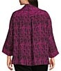 Ali Miles Plus Size Woven Black Stroke Print Point Collar 3/4 Sleeve Button Front Tunic, Color:Magenta - Image 7