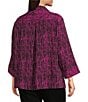 Ali Miles Plus Size Woven Black Stroke Print Point Collar 3/4 Sleeve Button Front Tunic, Color:Magenta - Image 9