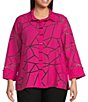 Color:Bright Pink - Image 1 - Plus Size Woven Burnout Wire Collar 3/4 Sleeves Button-Front Tunic