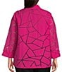 Color:Bright Pink - Image 2 - Plus Size Woven Burnout Wire Collar 3/4 Sleeves Button-Front Tunic