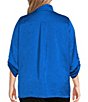 Color:Royal - Image 2 - Plus Size Woven Crinkled Wire Collar Long Roll-Tab Sleeve Tunic