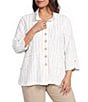 Ali Miles Plus Size Woven Dotted Stripe Wire Collar 3/4 Sleeve Button-Front Shirt - Image 1