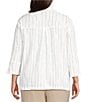 Ali Miles Plus Size Woven Dotted Stripe Wire Collar 3/4 Sleeve Button-Front Shirt - Image 2