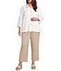 Ali Miles Plus Size Woven Dotted Stripe Wire Collar 3/4 Sleeve Button-Front Shirt - Image 3