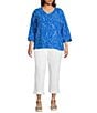 Ali Miles Plus Size Woven Embroidered Paisley Leaf V-Neck 3/4 Sleeve Top - Image 3