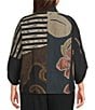 Ali Miles Plus Size Woven Embroidered Patch Stand Collar 3/4 Sleeve Tulip Hem Button Front Jacket - Image 2