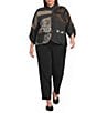 Ali Miles Plus Size Woven Embroidered Patch Stand Collar 3/4 Sleeve Tulip Hem Button Front Jacket - Image 3
